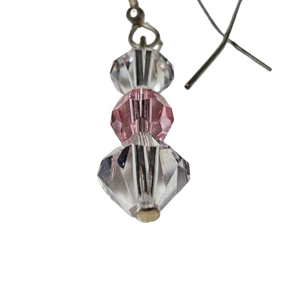 Crystal & Pink BeadeElegant Retro Pink Clear Crystal Beaded Dangle Drop Earrings - Picture 3 of 4